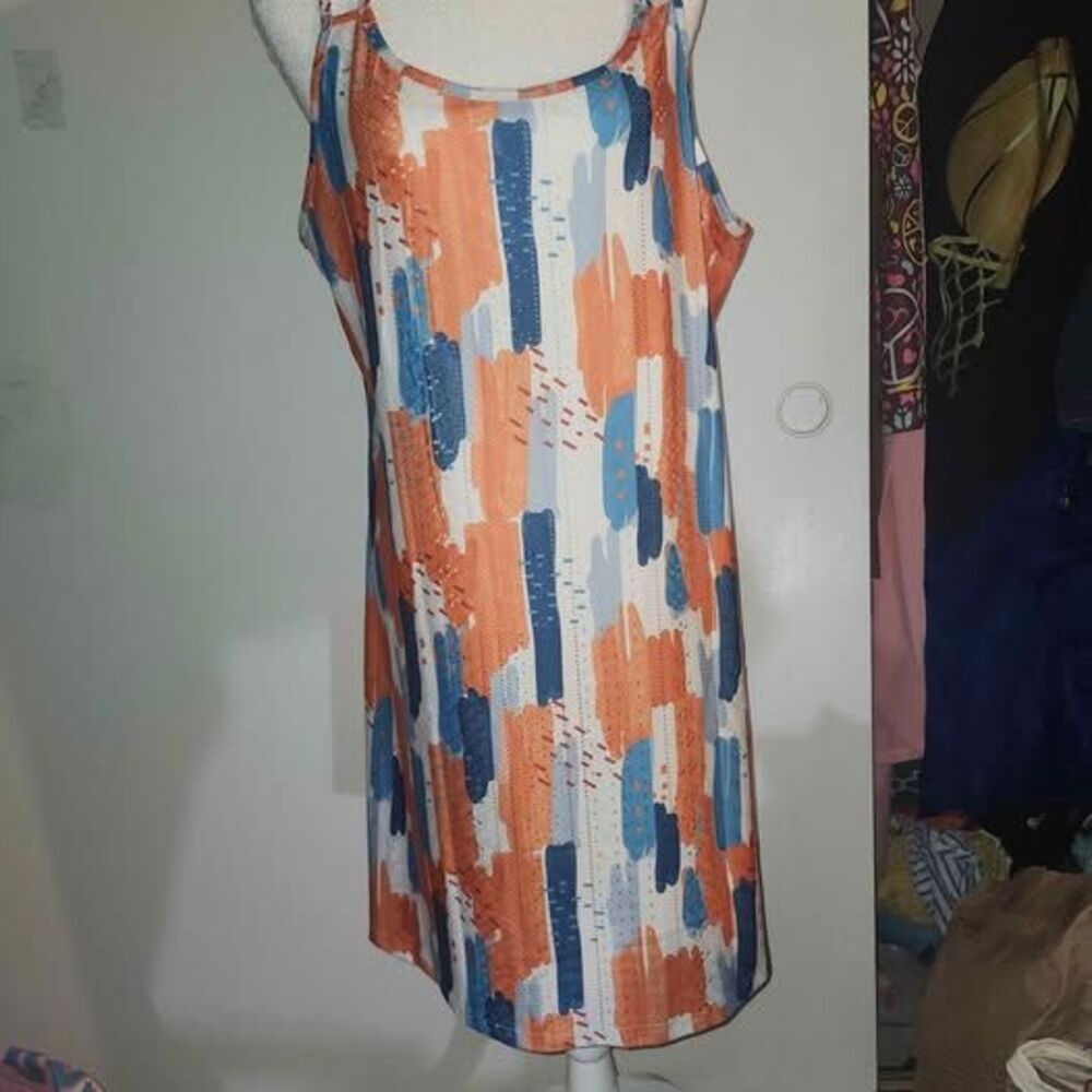 Doreyi Colorful Abstract Print Hole Punched Strappy Sleeveless Dress XL